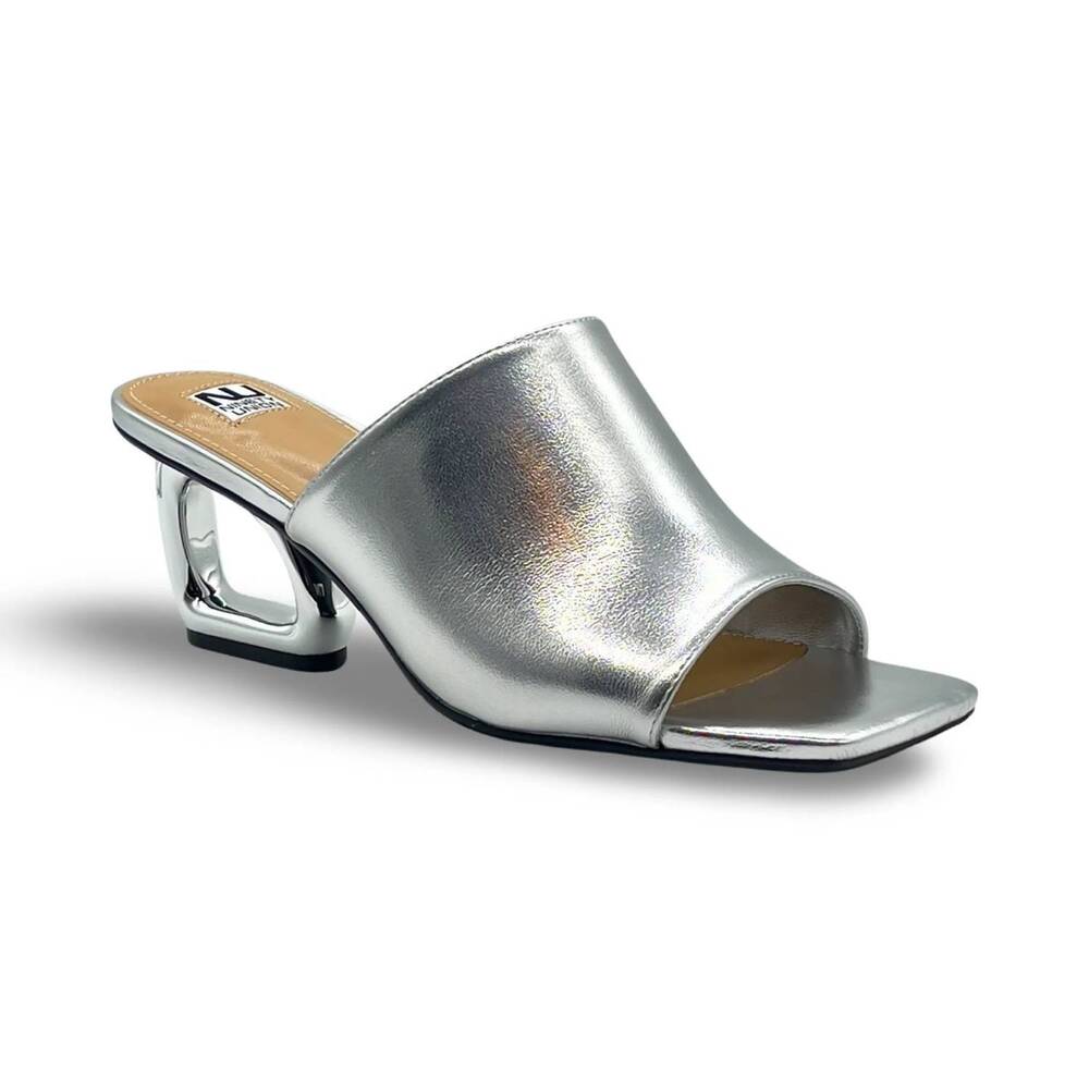 NEW NINETY UNION women's florence square open toe slide sandals in silver